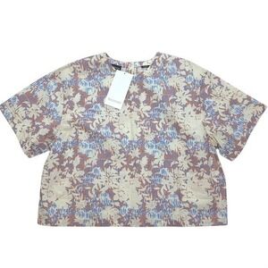 Wildfang Shirt Womens Large Blue Orange Floral Essential Boxy Top‎ Short Sleeve